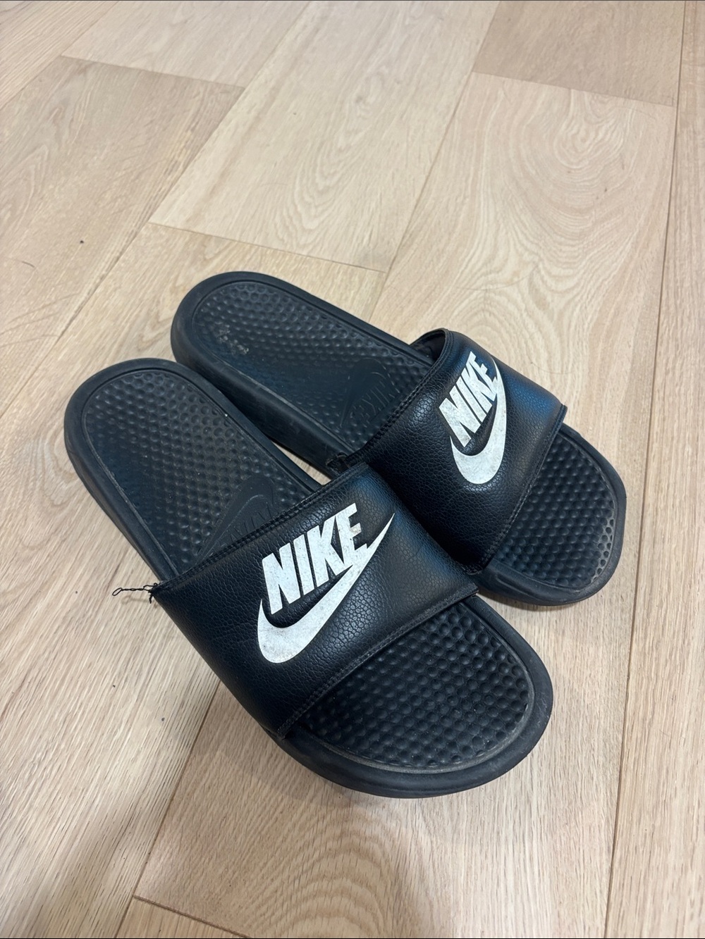 Nike Black Slide Sandals with White Swoosh